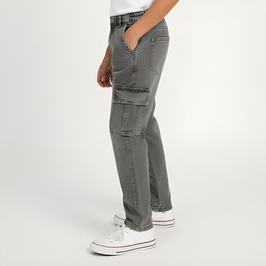 Boys' Washed Grey Relaxed Fit Cargo Jeans, हल्का ग्रे, large image number null