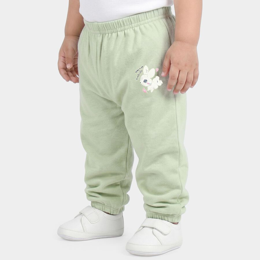 Infants' Mint Green Jogger Fit Bunny Print Cotton Pyjama, हल्का हरा, large