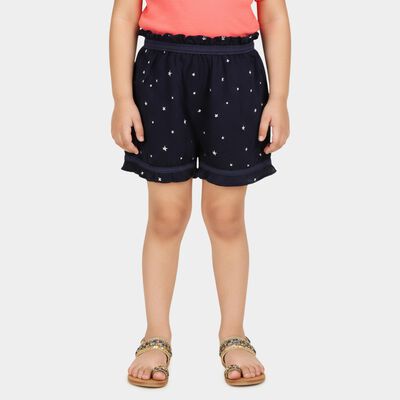 Girls' Navy Blue Regular Fit Star Printed Ruffled Bloomers