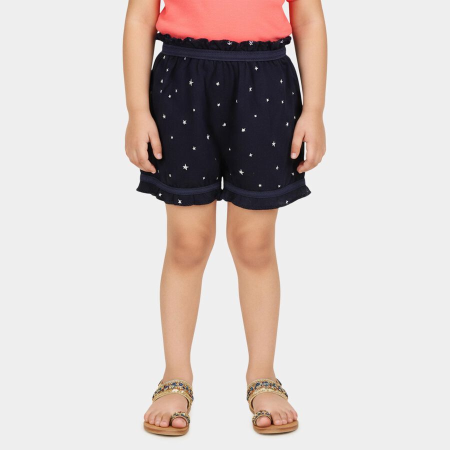 Girls' Navy Blue Regular Fit Star Printed Ruffled Bloomers, नेवी ब्लू, large