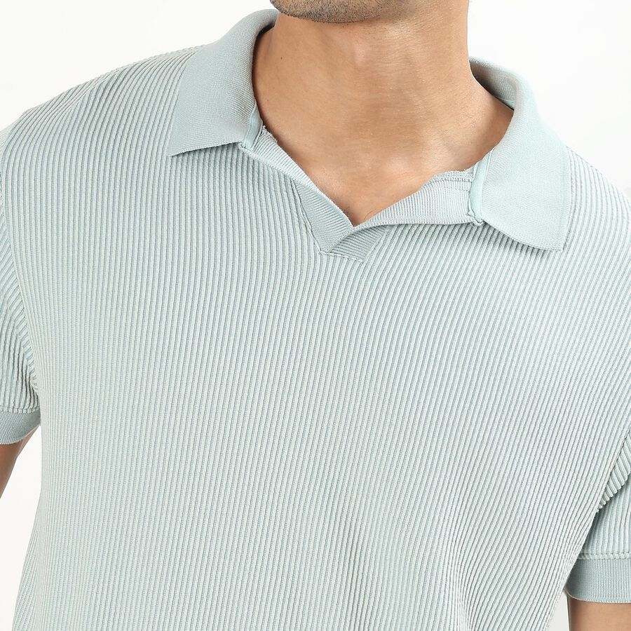 Men's Light Sage Green Polo Neck Solid T-Shirt, Light Green, large