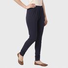 Women's Navy Blue Cotton Blend Elastic Waist Slim Fit Churidar, नेवी ब्लू, small