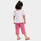 Girls' Pink Round Neck Cold Shoulder Floral Top and Capri Set, Light Pink, small