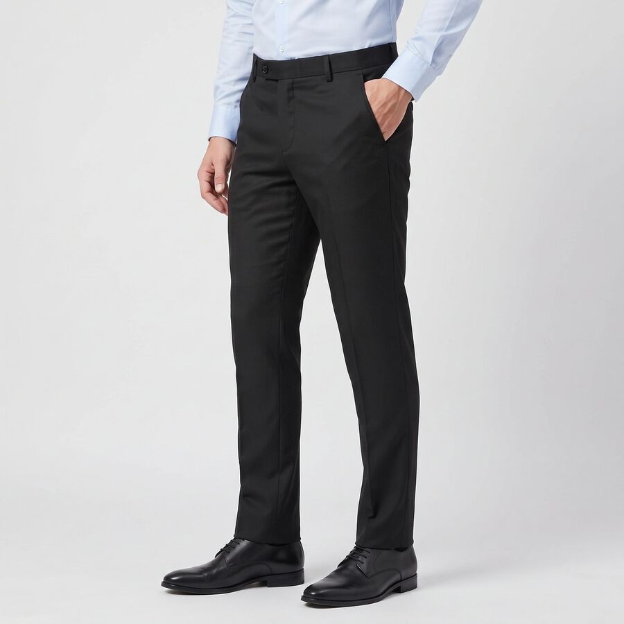 Men's Black Slim Fit Flat-Front Formal Trousers, Black, large