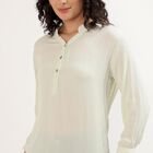 Women's Light Sage Green Mandarin Collar Solid Kurti, हल्का हरा, small