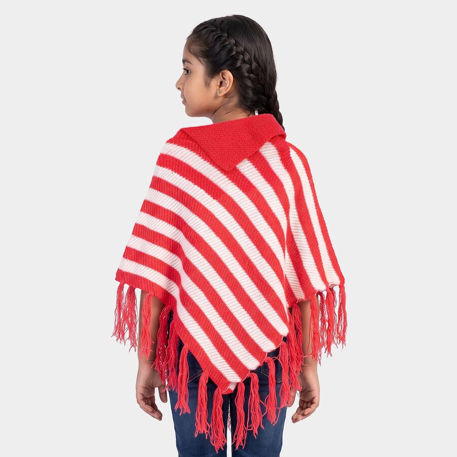 Girls' Light Pink Crew Neck Striped Poncho Pullover, हल्का गुलाबी, large