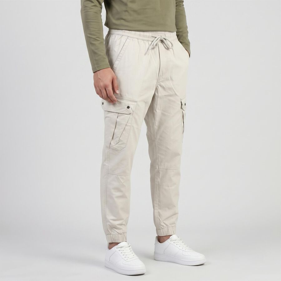 Men's Silver Slim Fit Cargo Trousers, सिल्वर, large