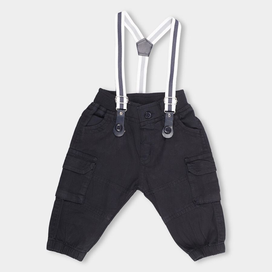 Infants Jet Black Jogger Fit Rib Waist Trousers, नेवी ब्लू, large image number null