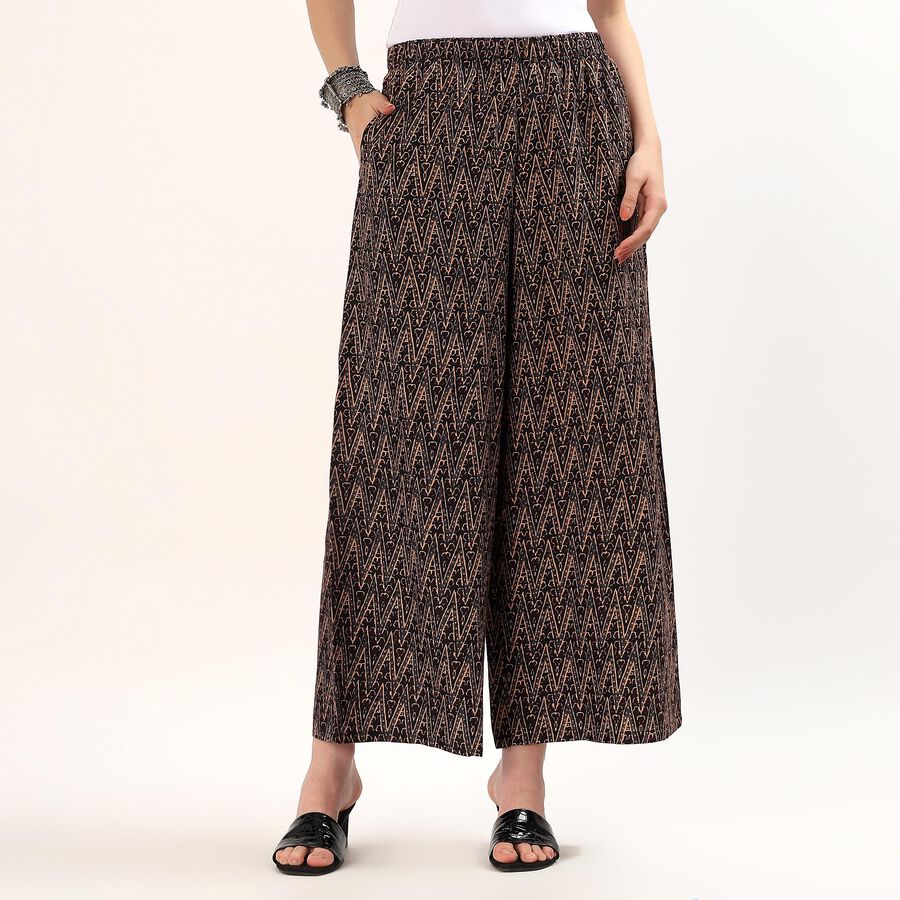 Women's Maroon Relaxed Fit Solid Palazzos, काला, large