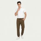 Men's Brown Slim Fit Casual Chino Trousers, भूरा, small
