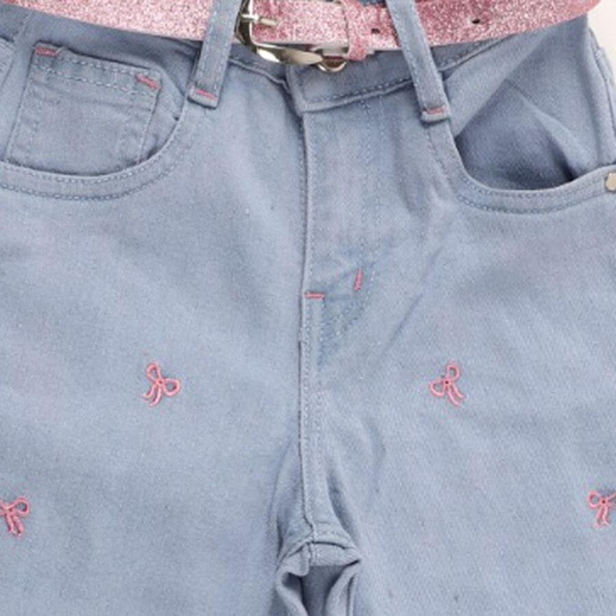 Girls' Light Blue Wide Leg Embroidered Jeans, आइस ब्लू, large image number null