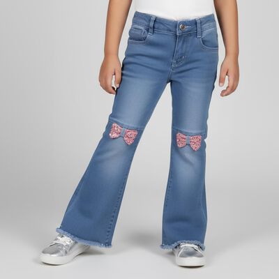 Girls' Light Blue Flared Fit Embellished Jeans