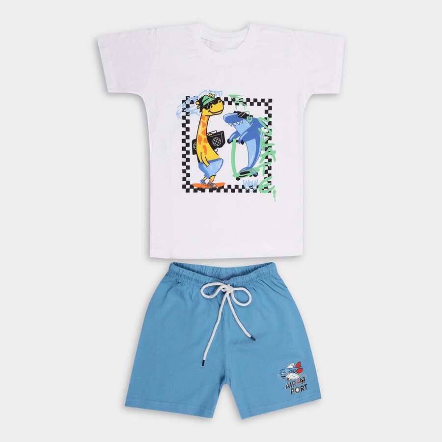 Boys' 100% Cotton Knit Baba Suit, सफ़ेद, large image number null
