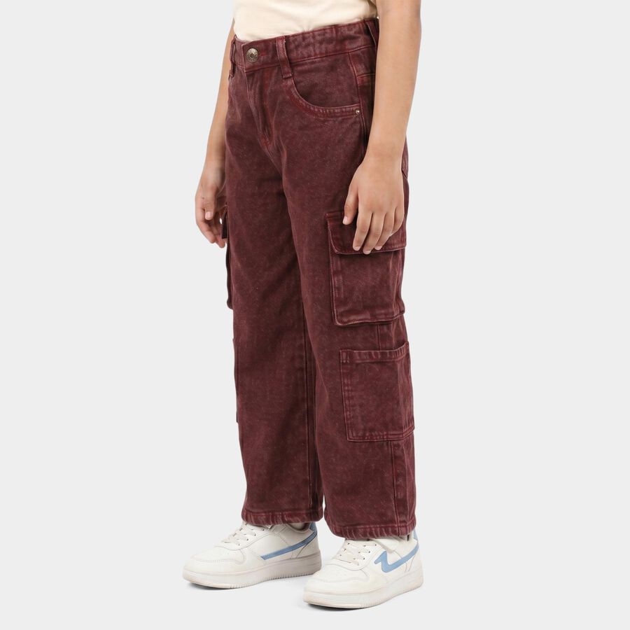 Girls Wine Cargo Fit Washed Jeans, Wine, large