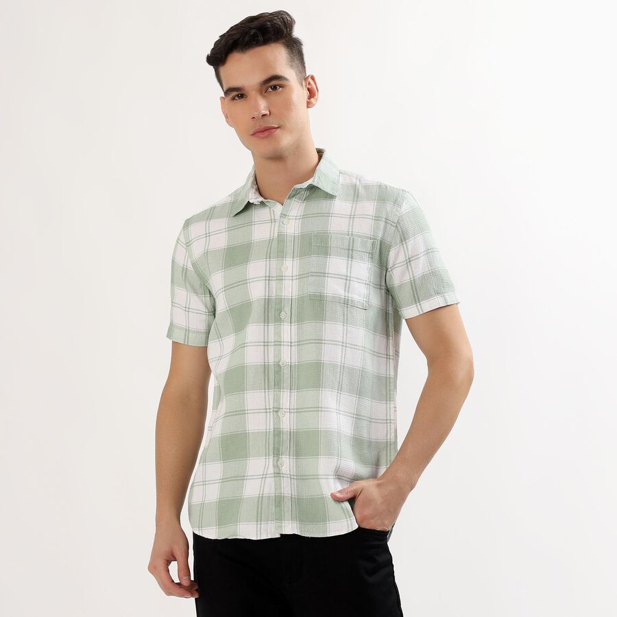 Men's Light Sage Green Cotton Half Sleeve Classic Casual Shirt, Light Green, large image number null