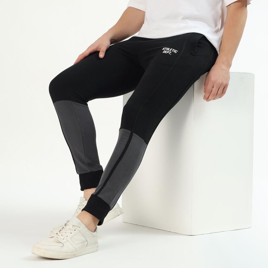 Brink Men's Black and Grey Tapered Fit Color-Blocked Track Pants ...