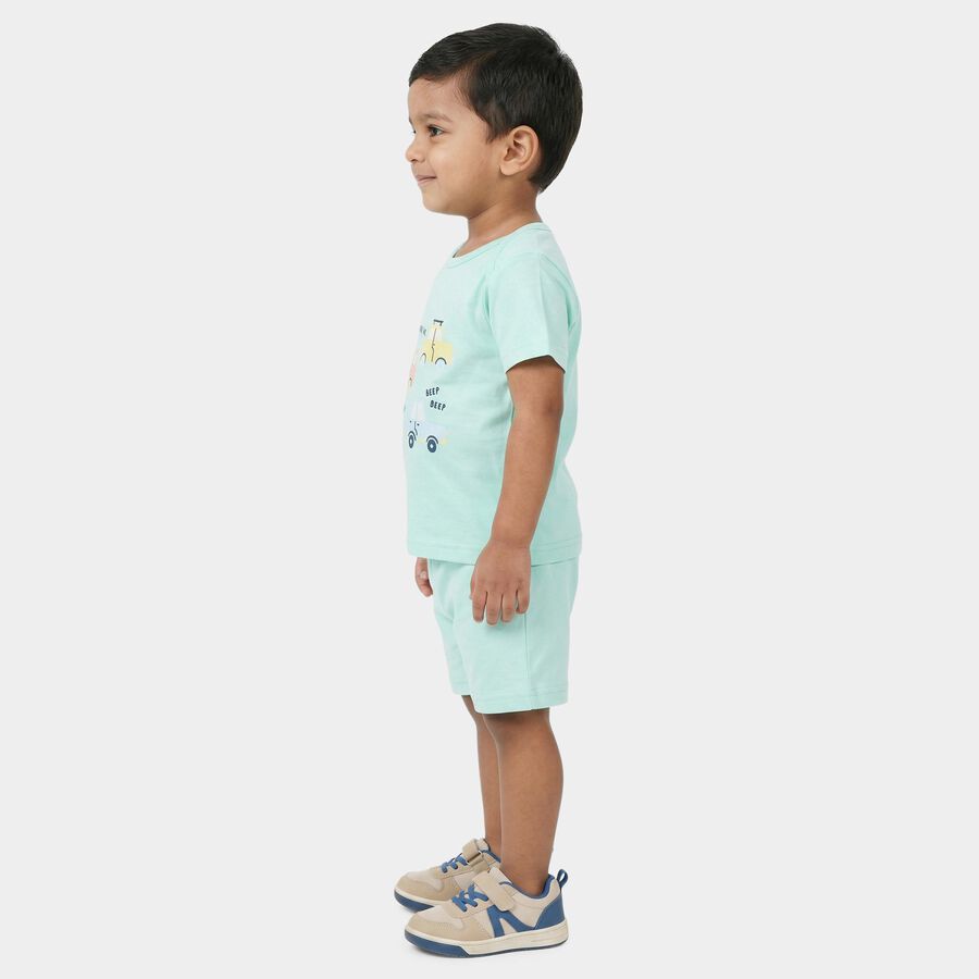 Infants' Light Green Cotton Round Neck Car Print Baba Suit, Light Green, large
