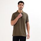 Men's Olive Green Polo Neck Textured T-Shirt, Olive, small