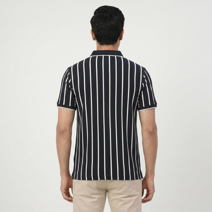 Men's Navy Blue Polo Neck Casual T-Shirt, नेवी ब्लू, large