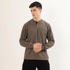 Men's Muted Olive Brown Henley Neck Casual T-Shirt, Khaki, small image number null