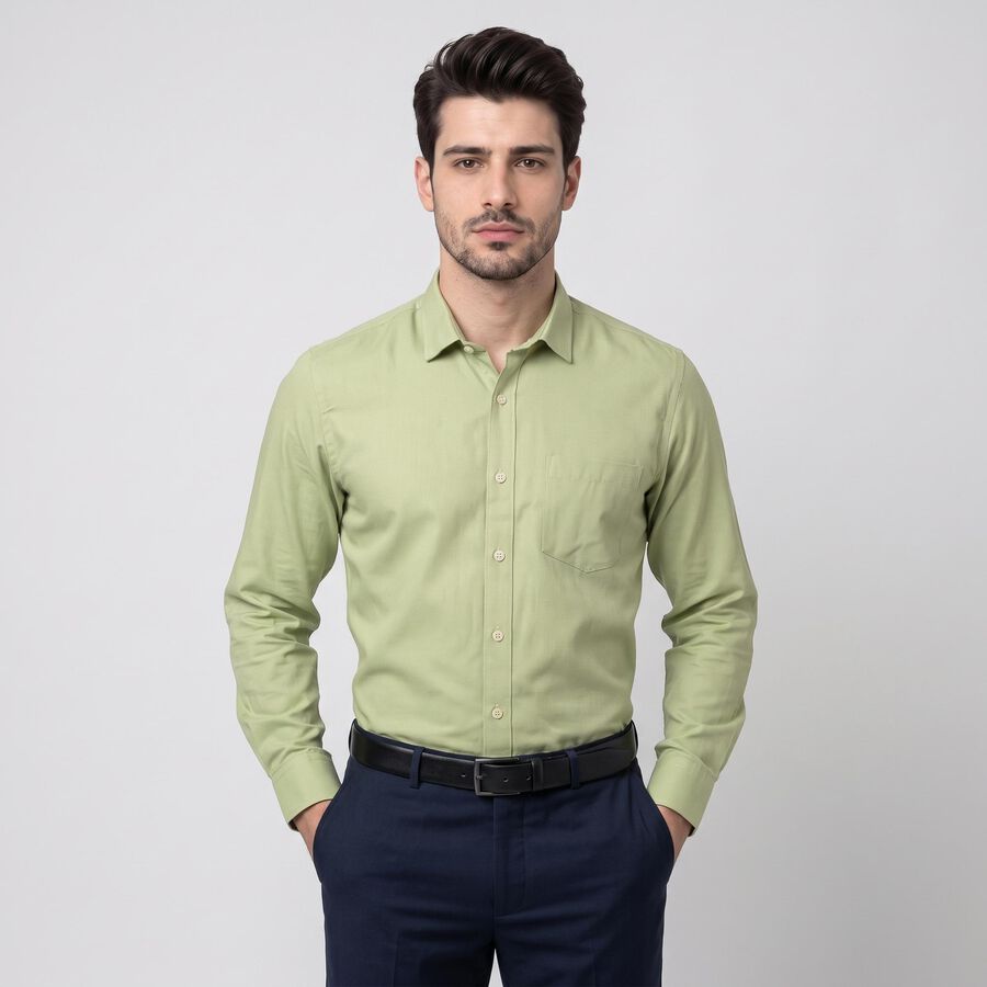Men's Sage Green Spread Collar Formal Shirt, हल्का हरा, large