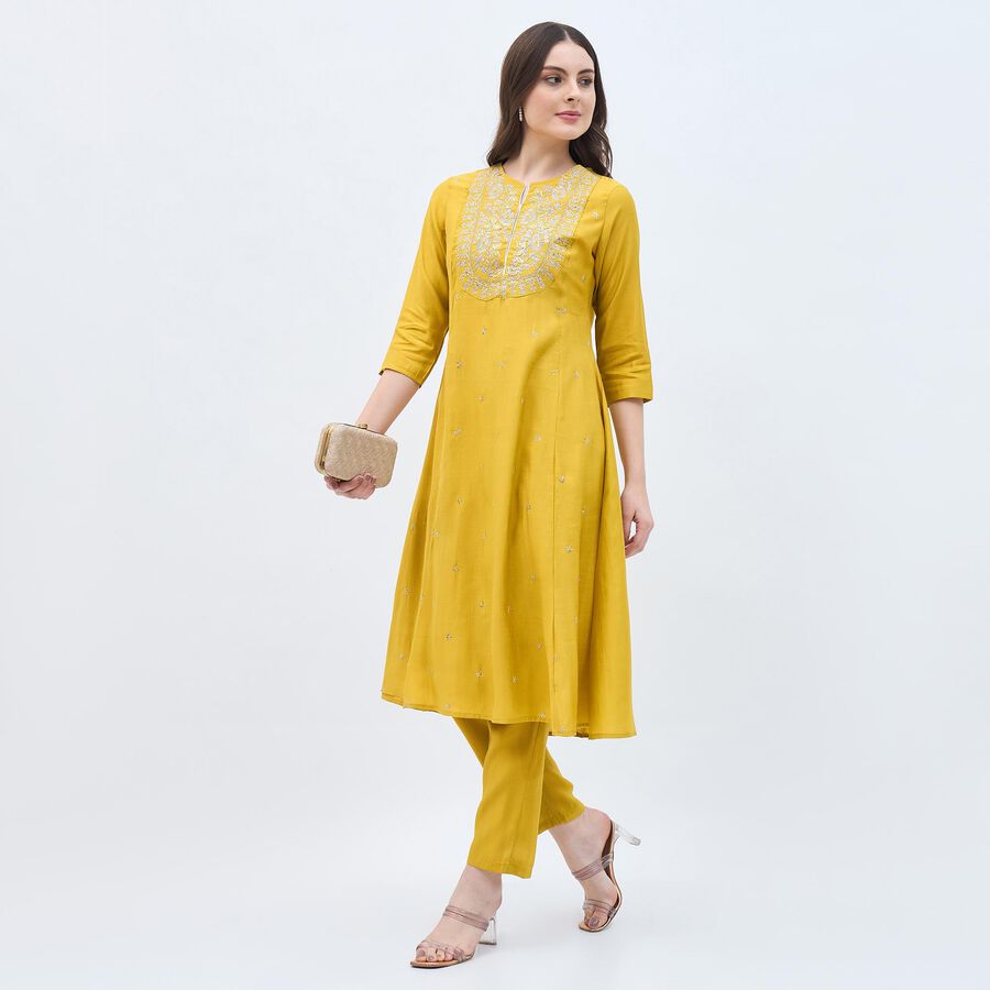 Women's Mustard Embroidered Ethnic Set, Mustard, large