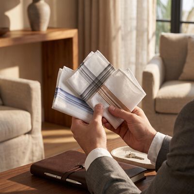 Men's White Striped Pack of 3 Handkerchief