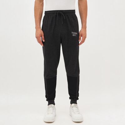 Men's Charcoal Black Regular Fit Panelled Track Pants