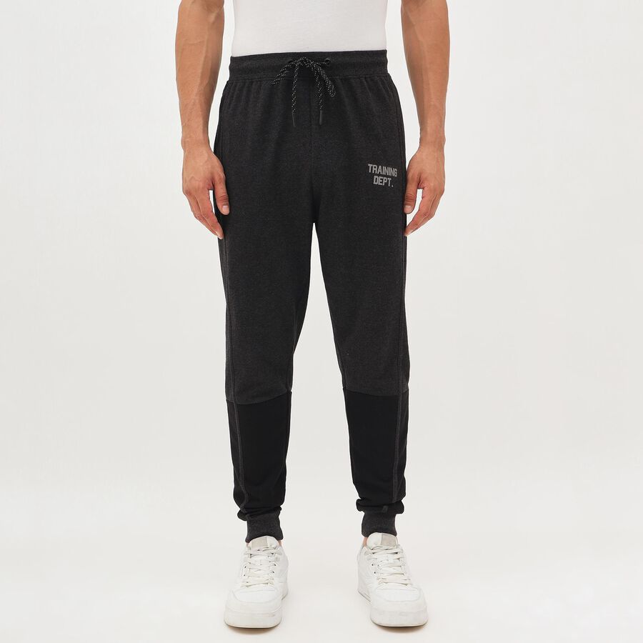 Men's Charcoal Black Regular Fit Panelled Track Pants, Charcoal, large image number null