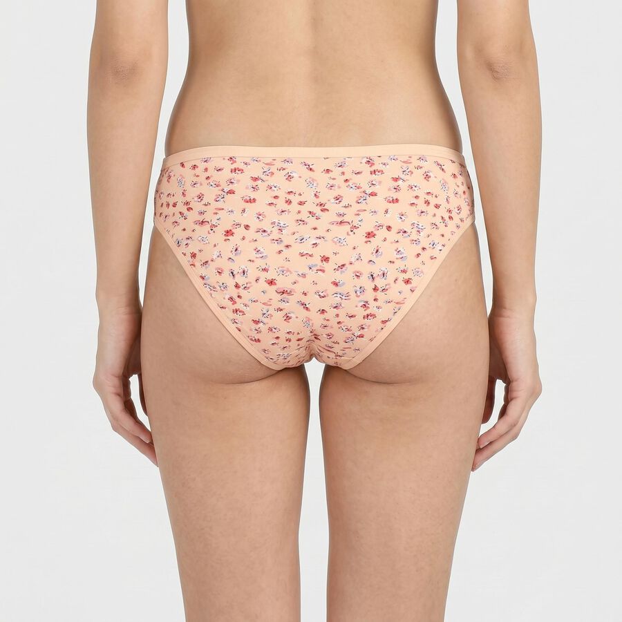 Women's Peach Mid-Rise Floral Print Brief Panty, पीच, large