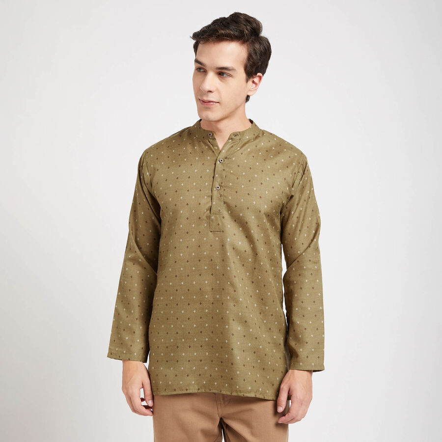 Mandarin Collar Kurta, Khaki, large image number null