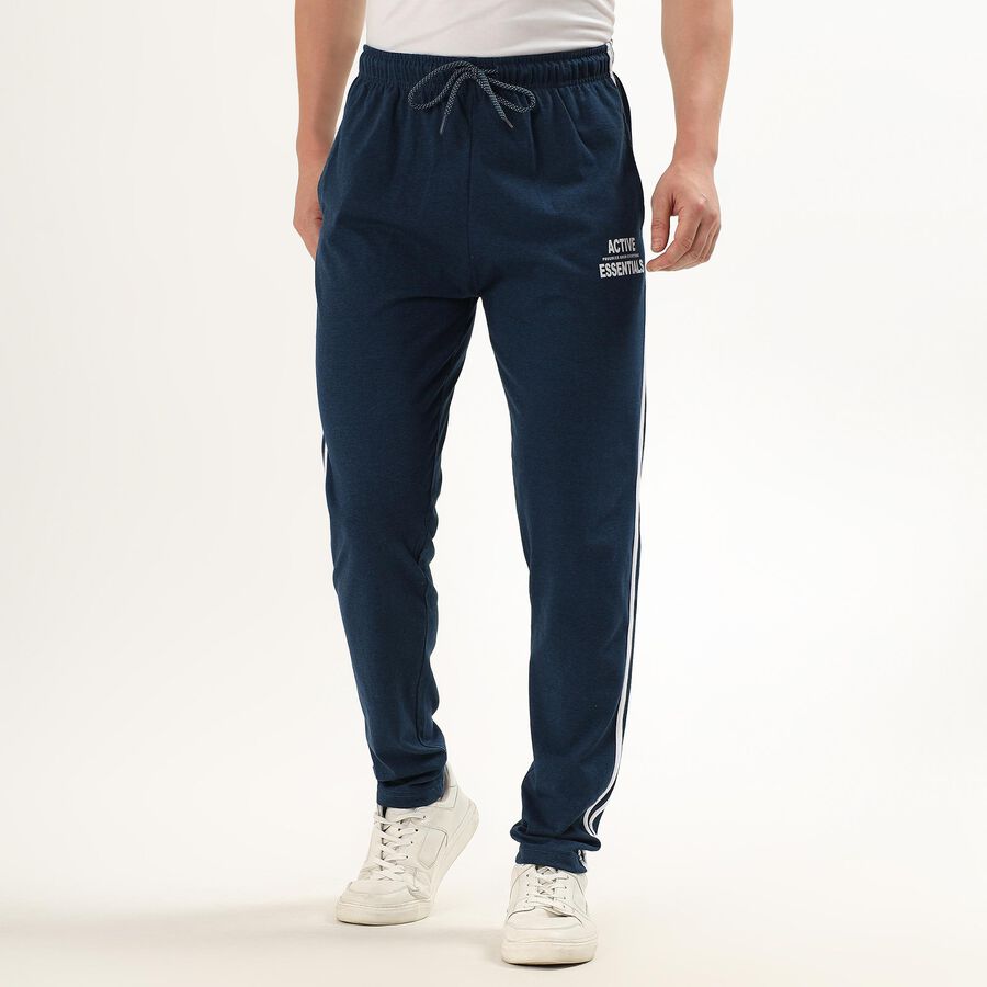 Men's Deep Midnight Navy Slim Fit Track Pants, Teal Blue, large image number null