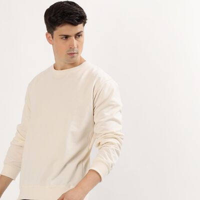 Men's Rich Eggshell White Crew Neck Casual Sweatshirt