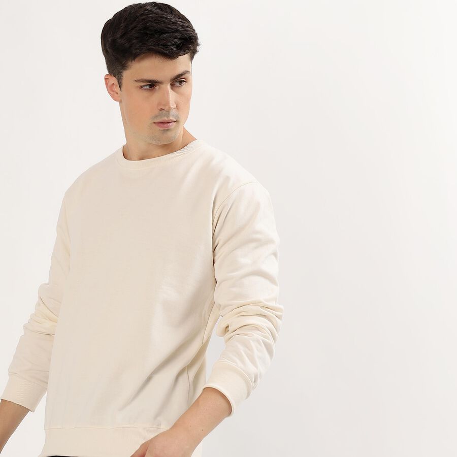 Men's Rich Eggshell White Crew Neck Casual Sweatshirt, Off White, large image number null