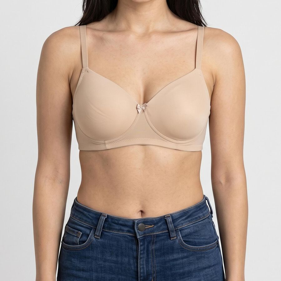 Women's Brown Padded Wired T-Shirt Bra, भूरा, large