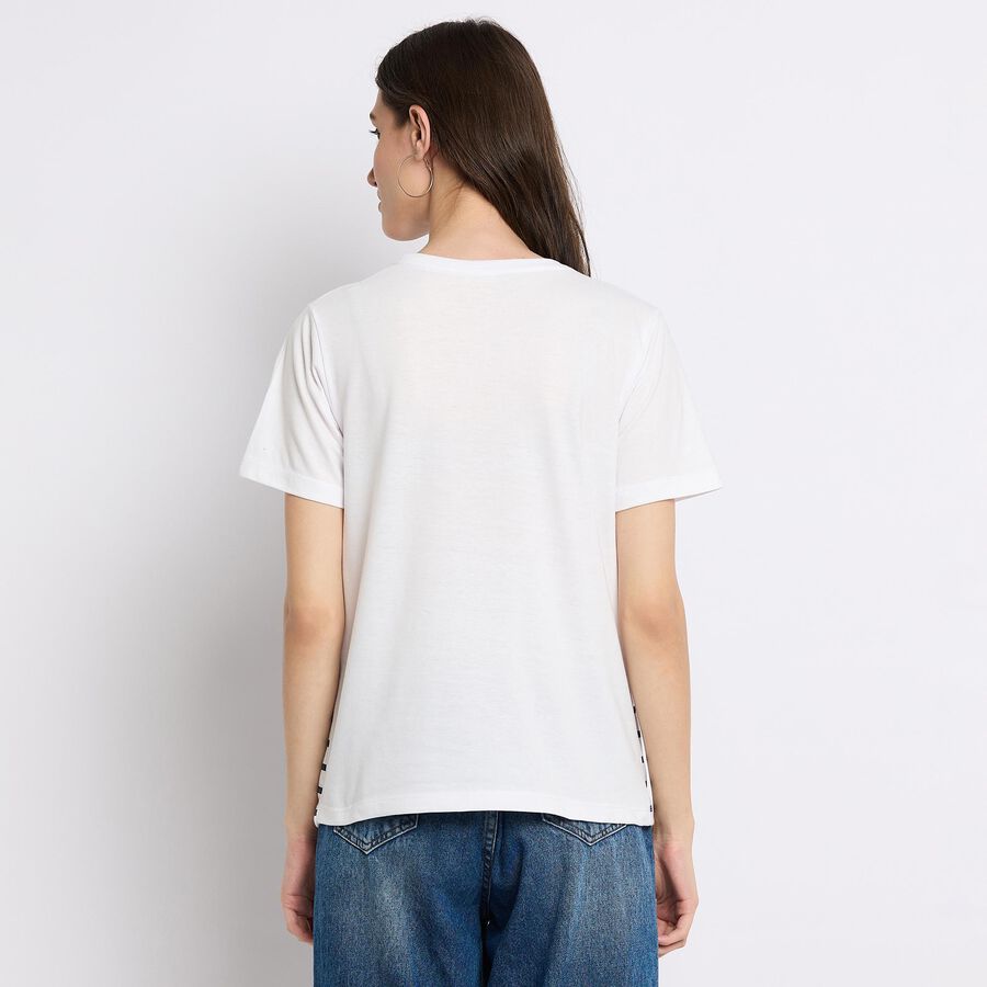 Ladies'  Stripes Round Neck T-Shirt, सफ़ेद, large image number null
