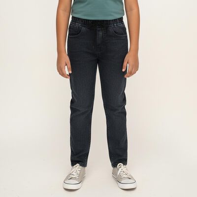 Boys' Dark Charcoal Black Regular Fit Elasticated Jeans
