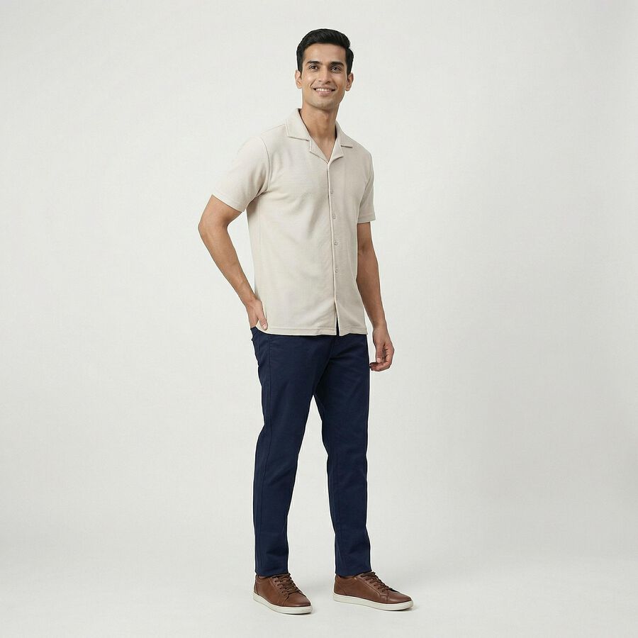 Men's Beige Classic Collar Casual Shirt, Beige, large