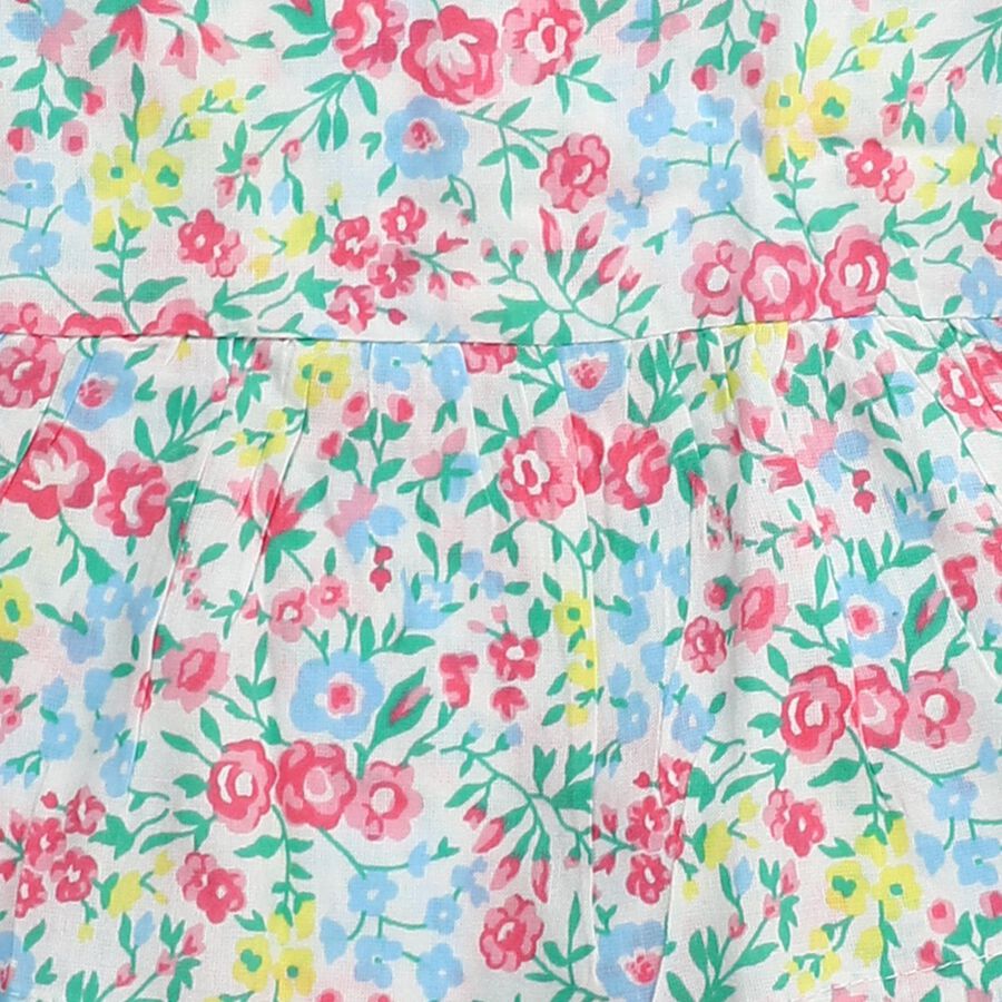Girls' White Round Neck Floral Printed Top and Capri Set, White, large
