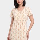 Women's Off White Round Neck Maxi Nighty, ऑफ व्हाइट, small