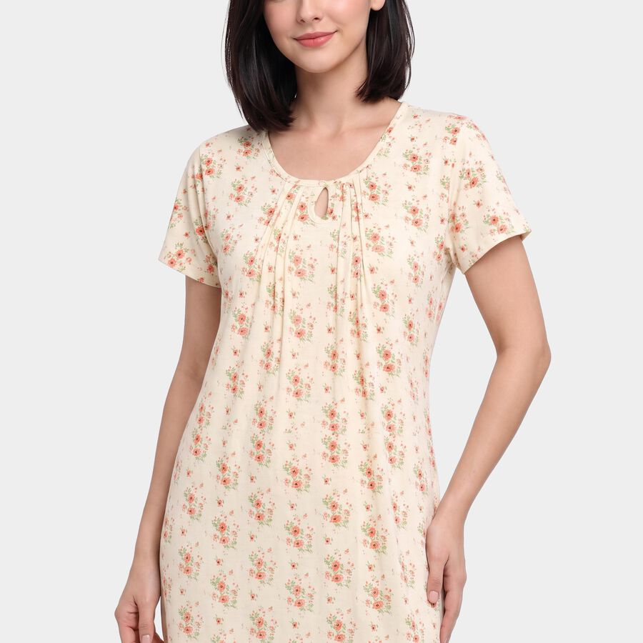 Women's Off White Round Neck Maxi Nighty, ऑफ व्हाइट, large