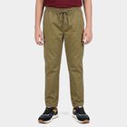 Boys' Olive Green Straight Fit Drawstring Waist Trousers, ओलिव, small
