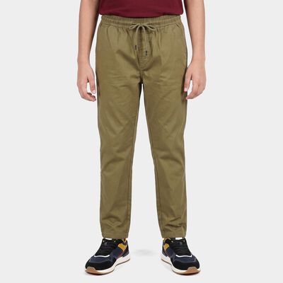 Boys' Olive Green Straight Fit Drawstring Waist Trousers