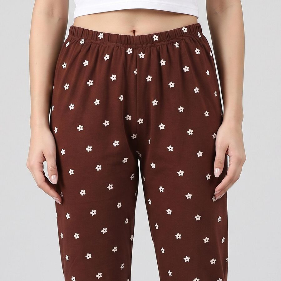 Women's Brown Straight Fit Floral Printed Pyjama, भूरा, large