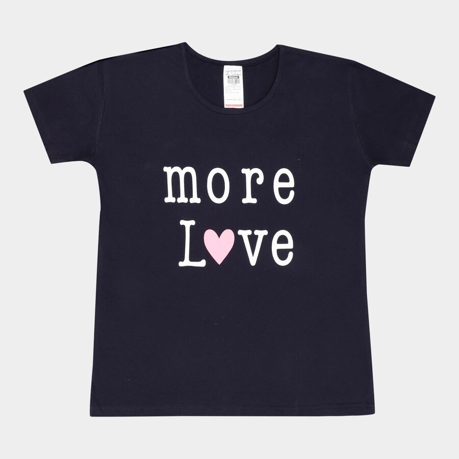 Girls Cotton T-Shirt, Navy Blue, large image number null