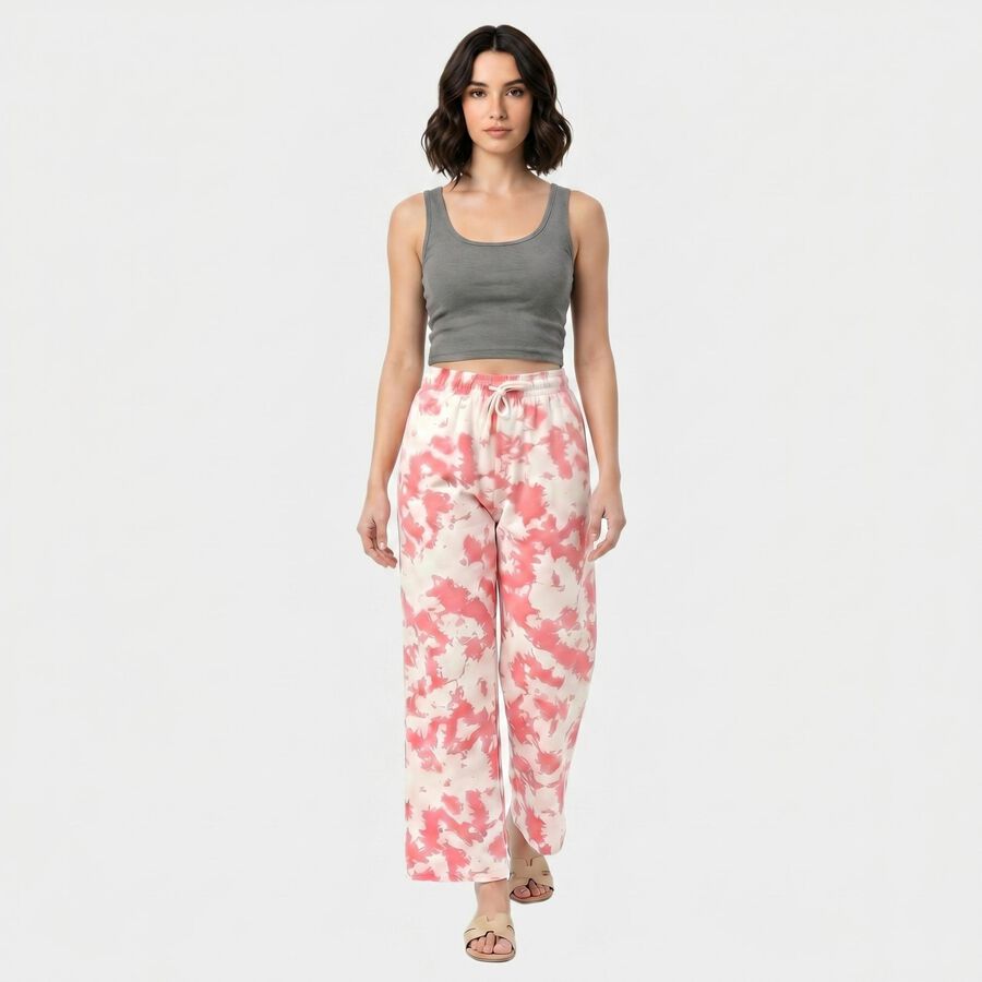 Women's White Straight Fit Abstract Printed Drawstring Pyjama, White, large