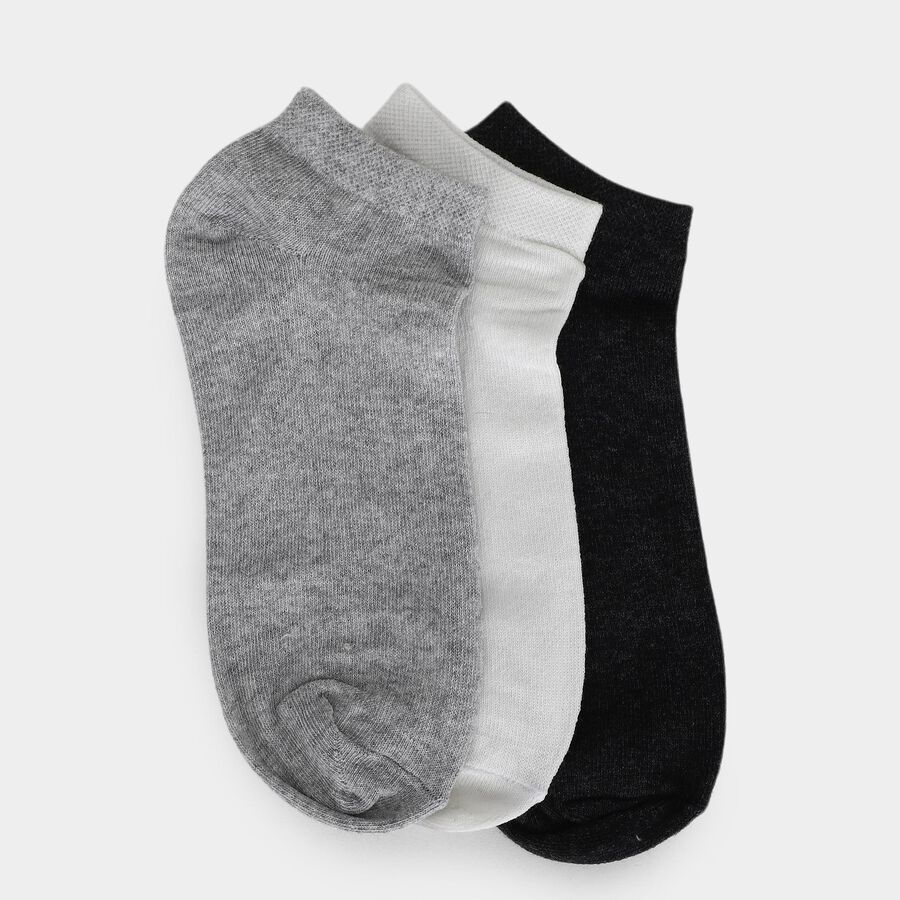 Men's Ankle Length Pack of 3 Socks ( Grey, White, Black ), Melange Light Grey, large