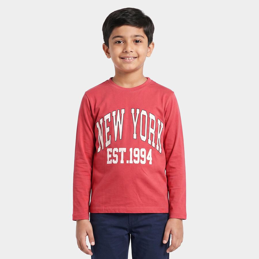 Boys Pink Crew Neck Regular T-Shirt, Pink, large