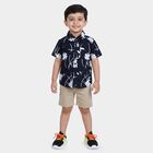 Boys Navy Blue Cotton Collar Regular Fit Shirt, Navy Blue, small