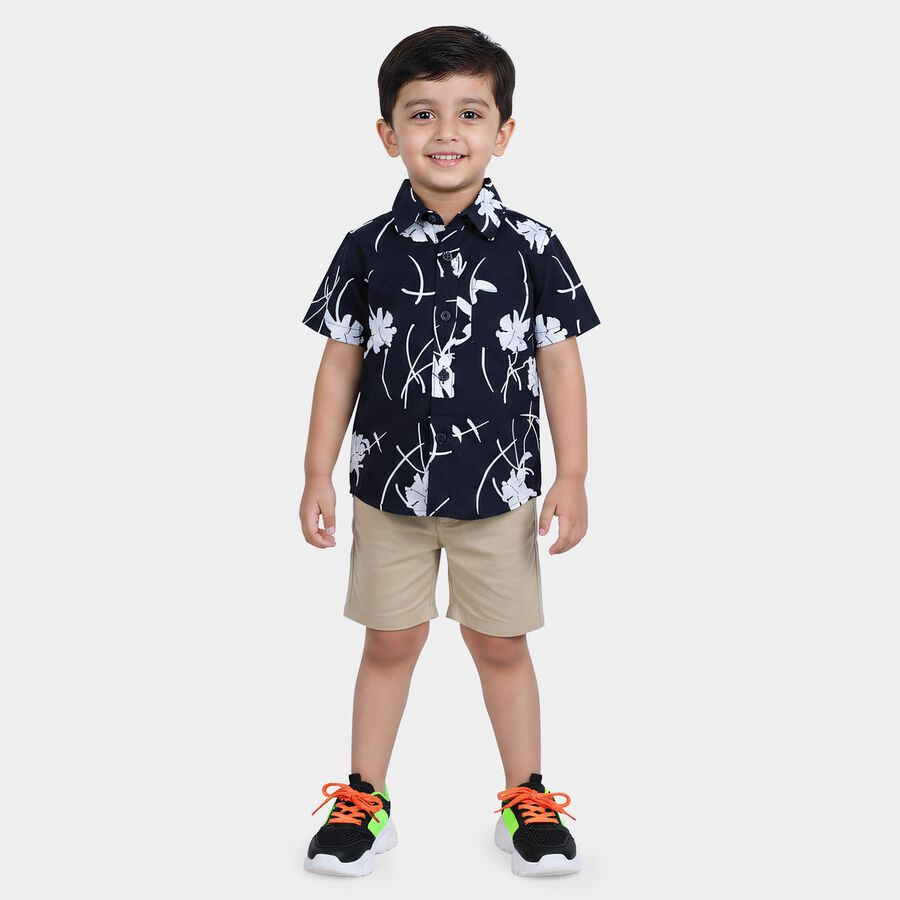 Boys Navy Blue Cotton Collar Regular Fit Shirt, Navy Blue, large